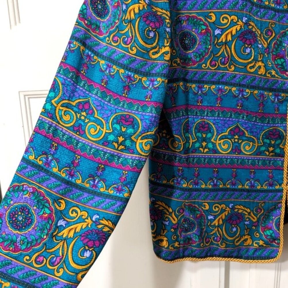 NWOT Vintage Adrianna Papell 100% Silk Colorful Baroque Boxy Cropped Blazer 12 - Picture 4 of 5